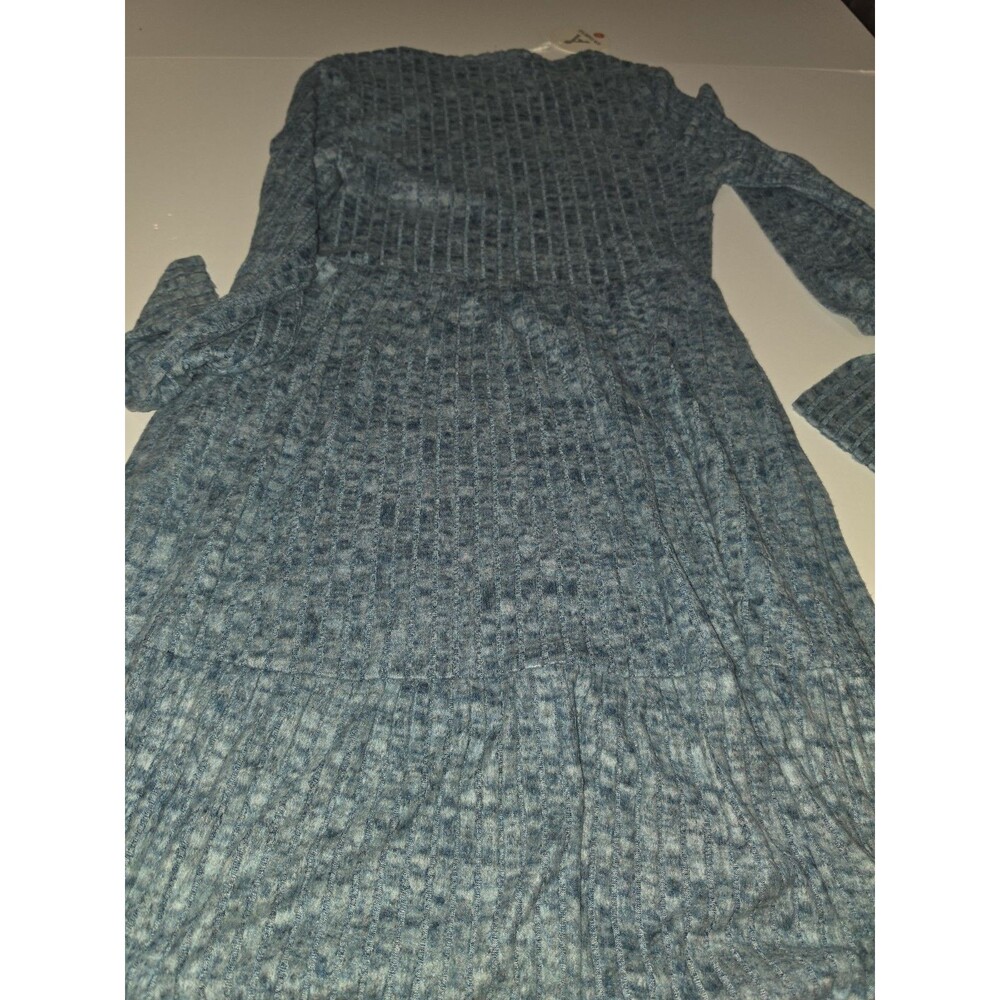 ANRABESS Long Sleeve Rib Knit Crew Neck Midi Dress
